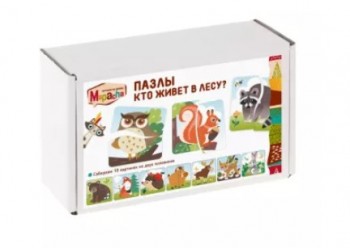 Пазлы "Кто живет в лесу?", картинки-половинки, 10 пазлов Медведь Калуга