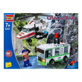 Конструктор ВЕРТОЛЁТ спасает АВТОБУС (магнит), 226 дет. Медведь Калуга