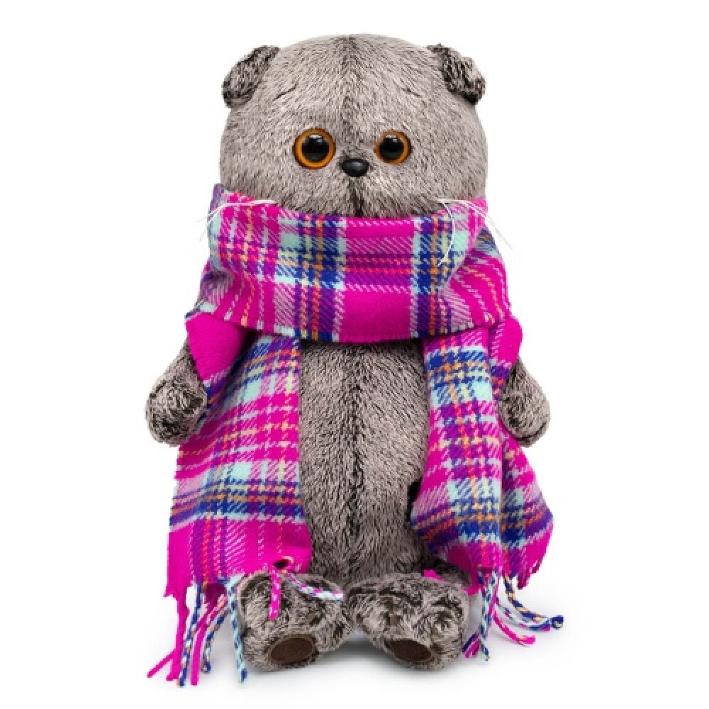 Кот Басик в ярко-розовом шарфе 19 см Медведь Калуга