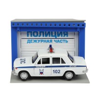 390957 Модель пластик ГАРАЖ ПОЛИЦИЯ 20,5 см, ваз 2106, син, кор. Технопарк в кор.24шт Медведь Калуга