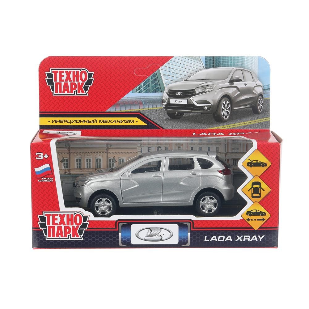 402761 Машина металл LADA XRAY длина 12 см, двери, багаж, инерц, серебристый, кор. Технопарк в кор.2*36шт Медведь Калуга
