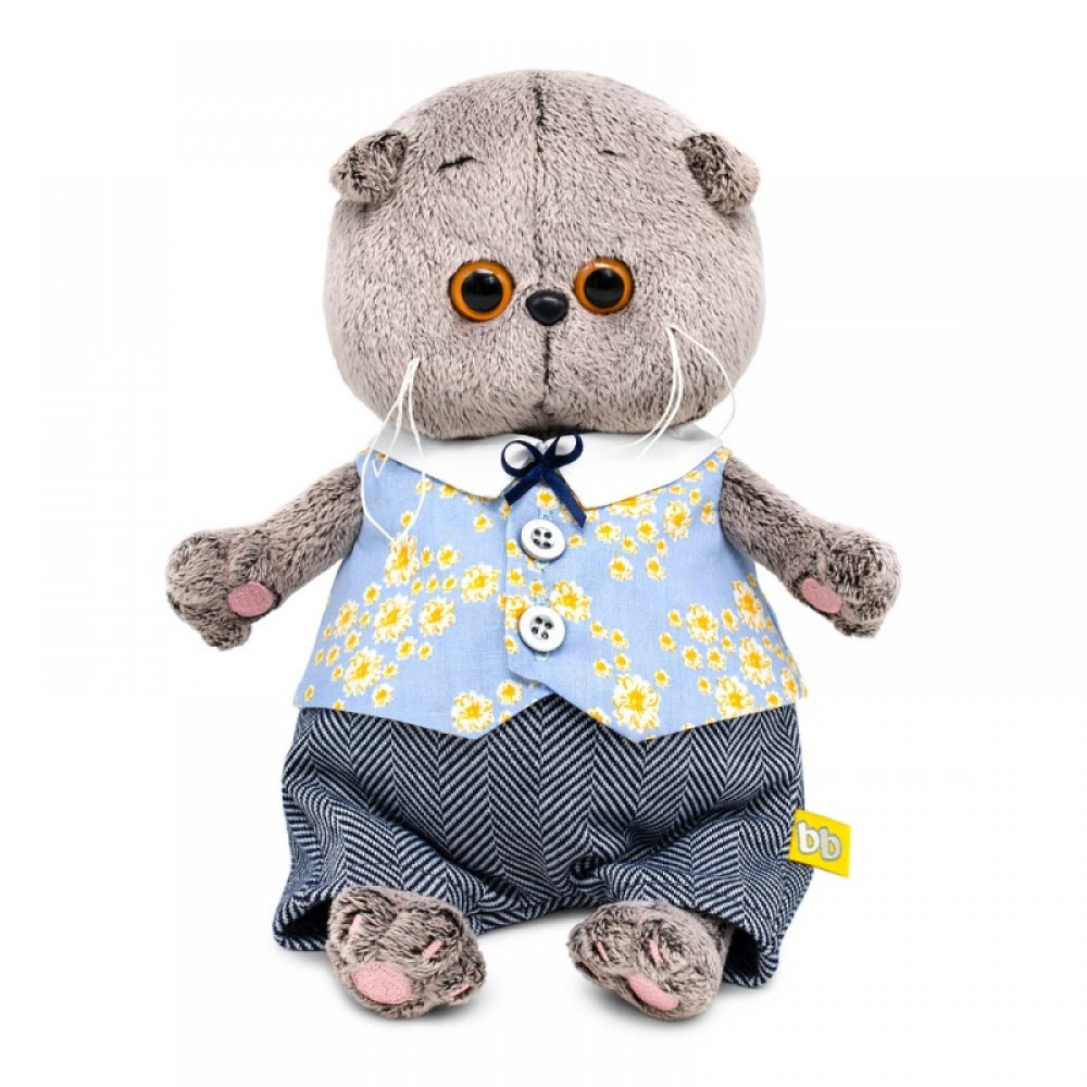 Кот Басик BABY в жилете в цветочек и брючках 20 см Медведь Калуга