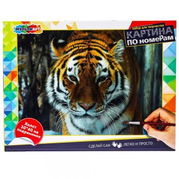 382688 Картина по номерам 30х40 см тигр в снегу МУЛЬТИ АРТ в кор.24шт Медведь Калуга