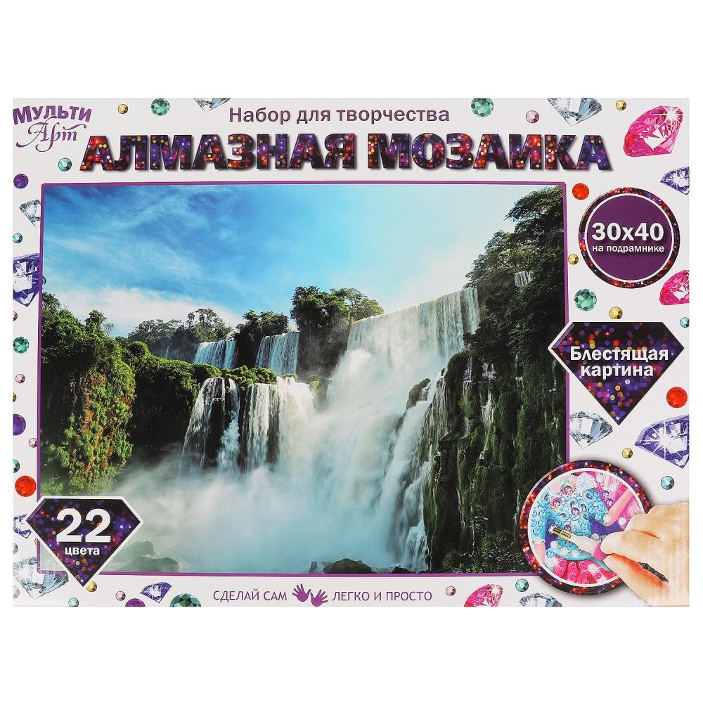 361068 Алмазная мозаика 30х40 см на подрамнике водопад МУЛЬТИ АРТ в кор.24шт Медведь Калуга