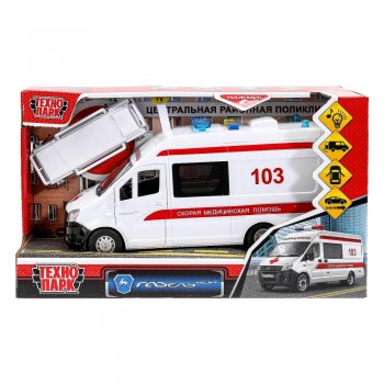 380777 Машина пластик свет-звук ГАЗЕЛЬ NEXT СКОРАЯ 22,5 см, двери, инерц, кор. Технопарк в кор.2*18шт Медведь Калуга
