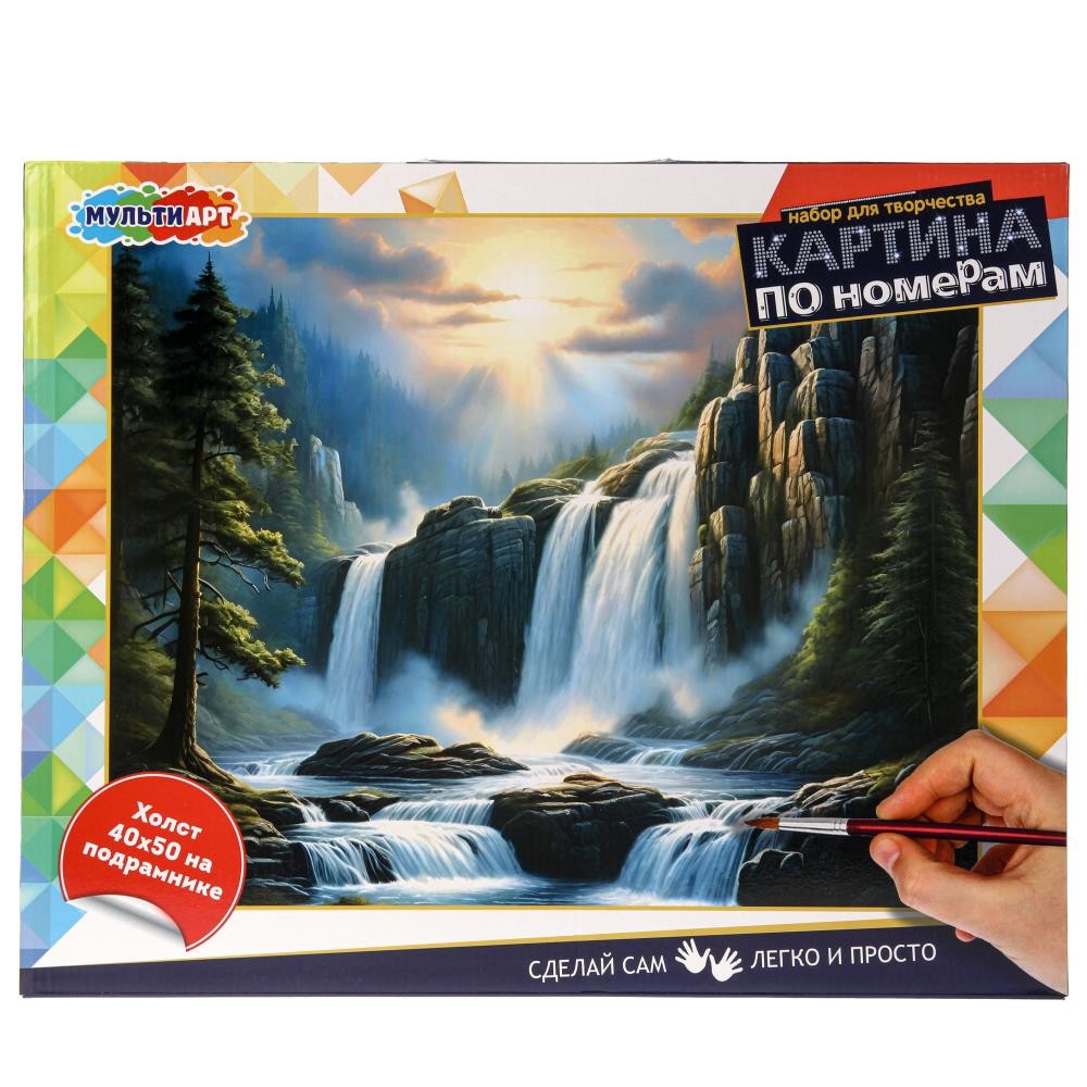 381885 Холст по номерам 40*50 см, горный водопад МУЛЬТИ АРТ в кор.24шт Медведь Калуга