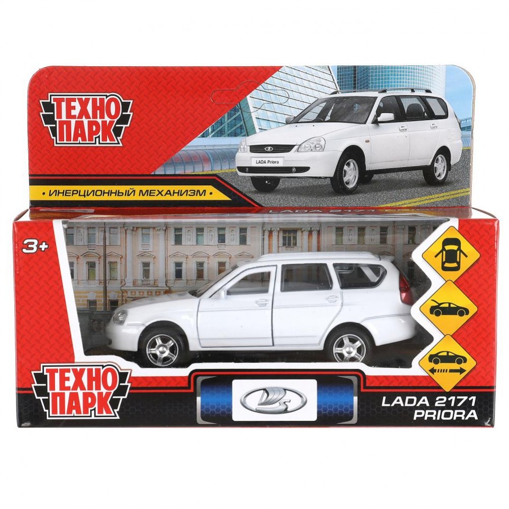 313463 Машина металл "lada priora" длина 12 см, откр дв, багаж, инерц, белый, в кор. Технопарк в кор.2*36шт Медведь Калуга