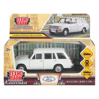 405081 Машина металл ваз-2102 12 см, двери, багаж, инер, белый, кор. Технопарк в кор.2*36шт Медведь Калуга