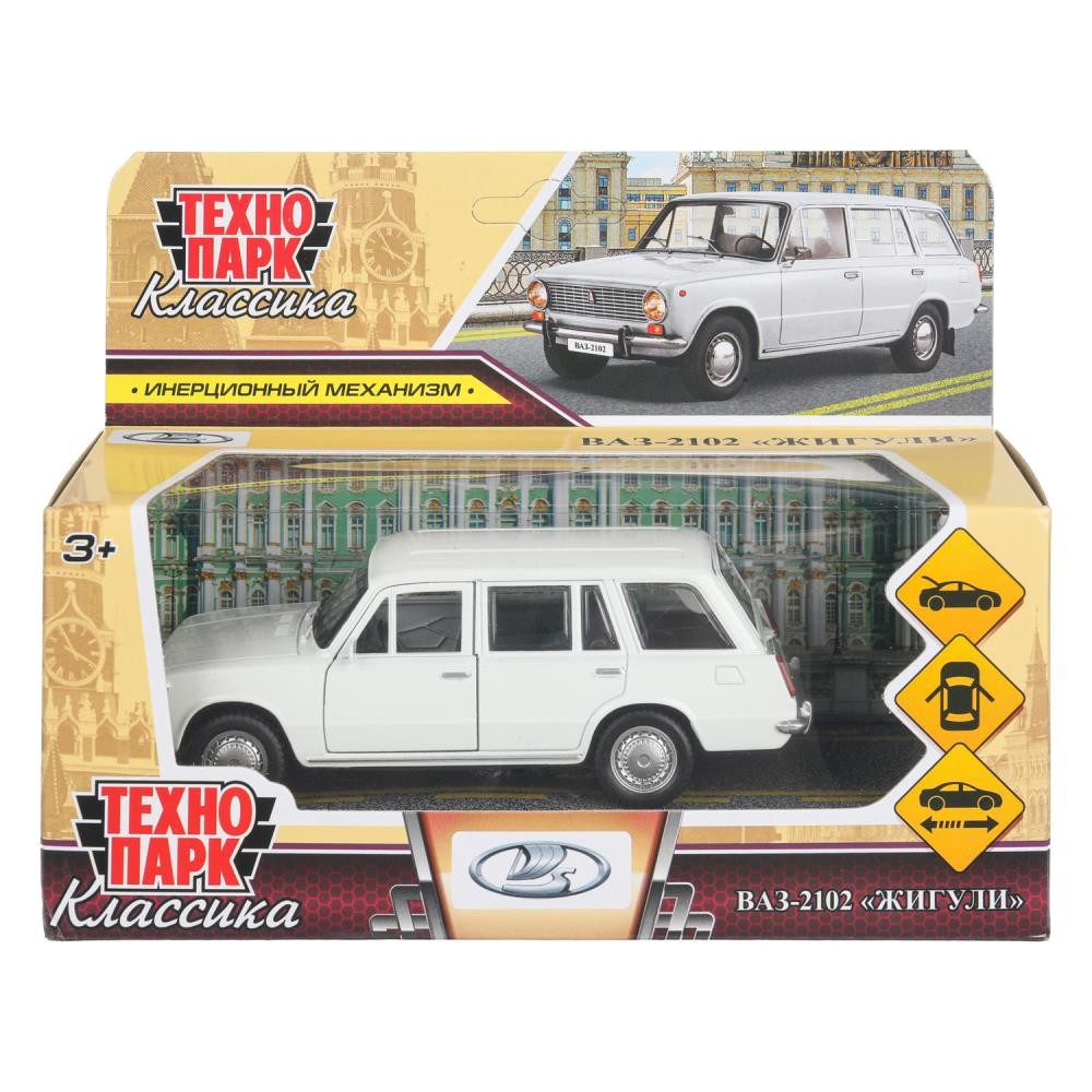405081 Машина металл ваз-2102 12 см, двери, багаж, инер, белый, кор. Технопарк в кор.2*36шт Медведь Калуга