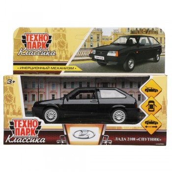 326429 Машина металл LADA -2108 "СПУТНИК", 11,7 см, двери, баг., ин., черный, кор. Технопарк в кор.2*36шт Медведь Калуга