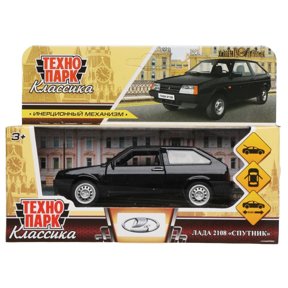 326429 Машина металл LADA -2108 "СПУТНИК", 11,7 см, двери, баг., ин., черный, кор. Технопарк в кор.2*36шт Медведь Калуга