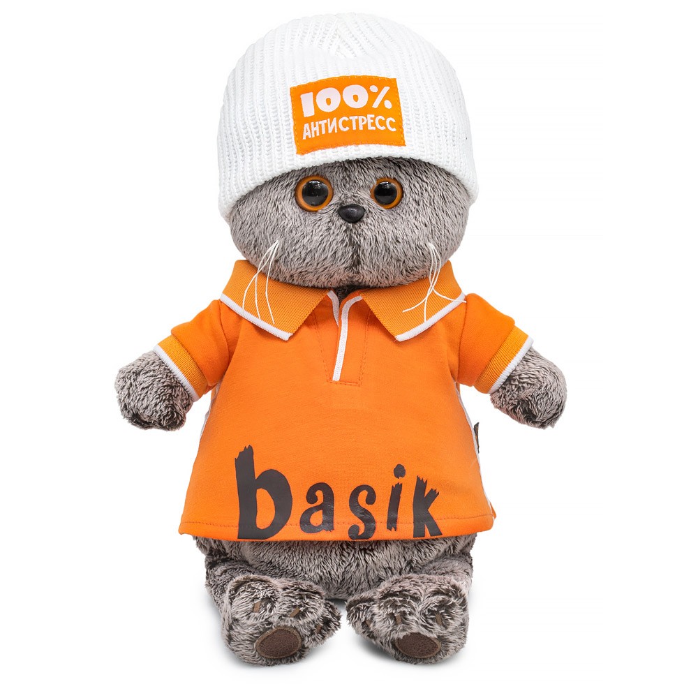 Кот Басик в поло и шапке "100% антистресс" Медведь Калуга