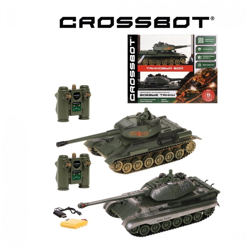 Танковый бой р/у 1:24 Т-34 (СССР) - KING TIGER (Германия), аккум Медведь Калуга