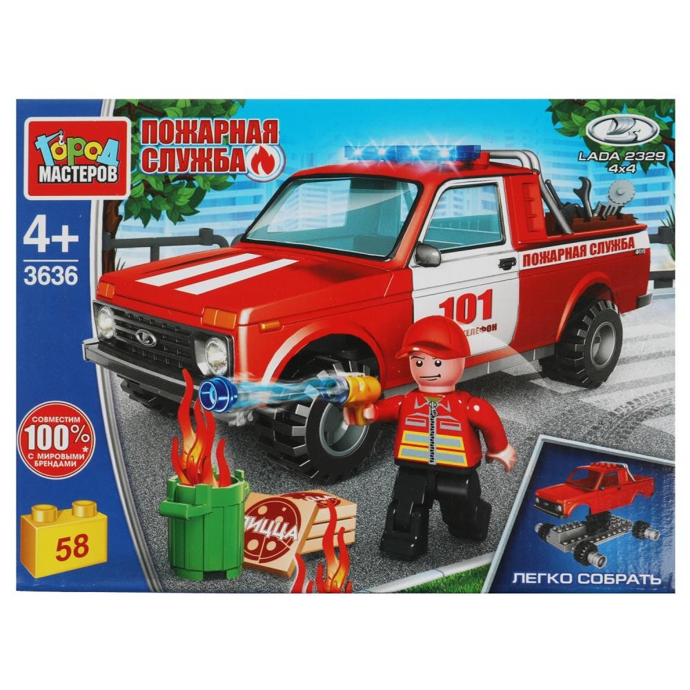 347278 Конструктор ПОЖАРНАЯ LADA 4x4 ПИКАП, 58 дет. Медведь Калуга
