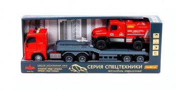МАЗ, автомобиль-трейлер инерционный (со светом и звуком) + гоночный грузовик МАЗ-6440RR инерционный Медведь Калуга